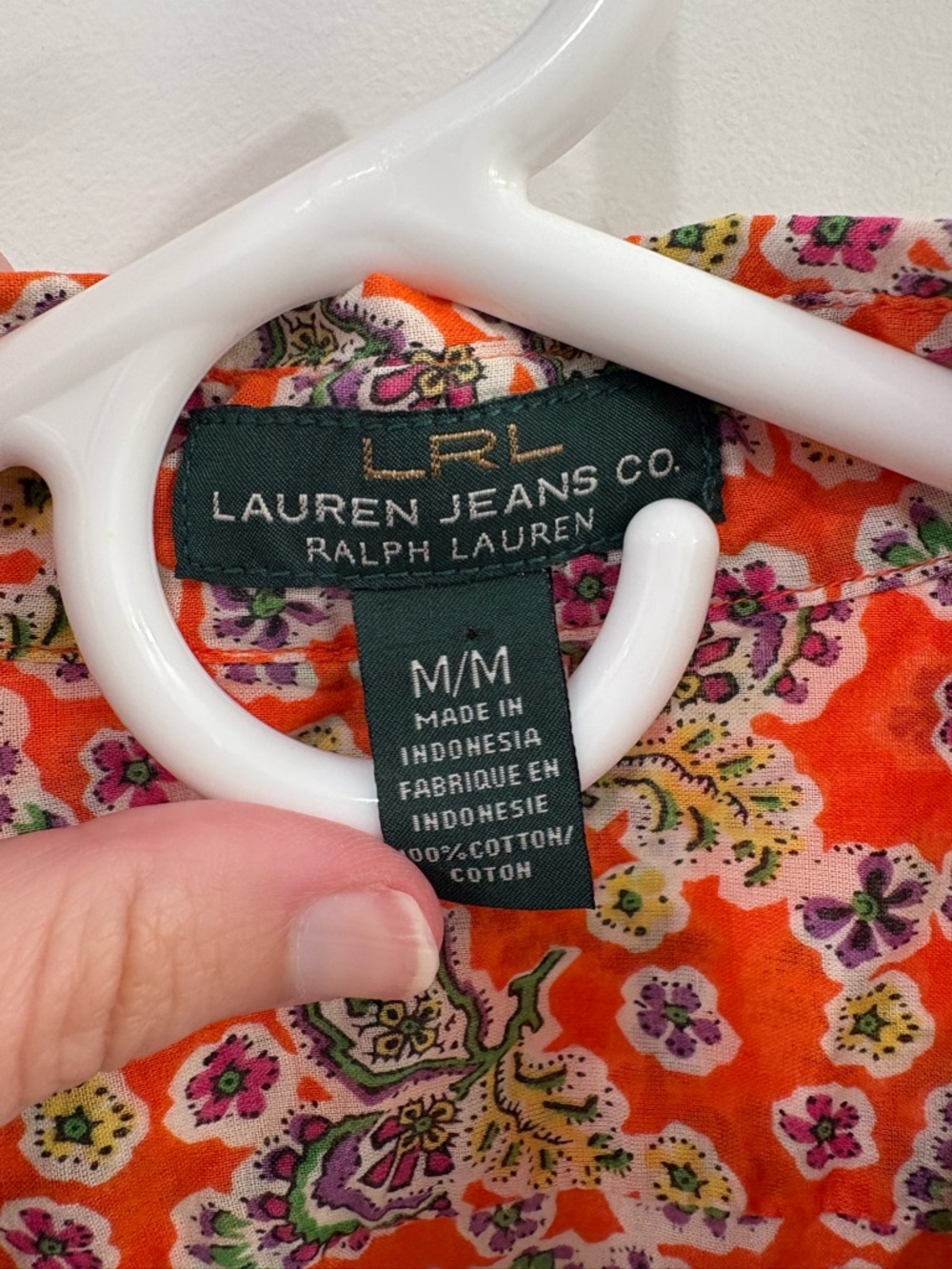 Lauren Ralph Lauren Cotton Orange Paisley Floral Button Down Size Medium - Picture 2 of 11